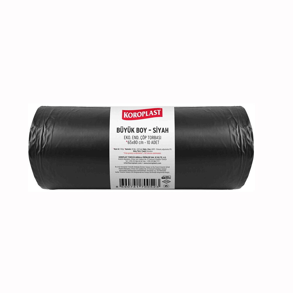 Koroplast Çöp Torbası Eko End.Siyah Büyük 65X80 80 Gr 10 Lu 15 Mic. St01500336