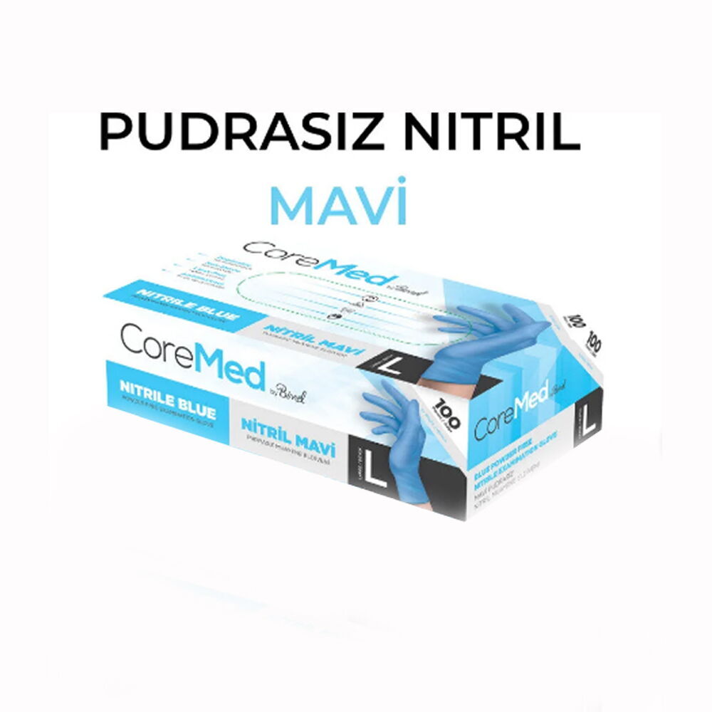 Bimel Coremed Nitril Pudrasız Muayene Eldiveni Mavi (L)